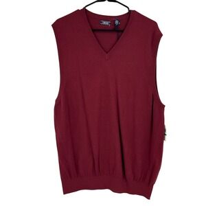IZOD Fieldhouse Sweater Vest Mens Sz L Red V-Neck Wool Blend Pullover Knit NEW